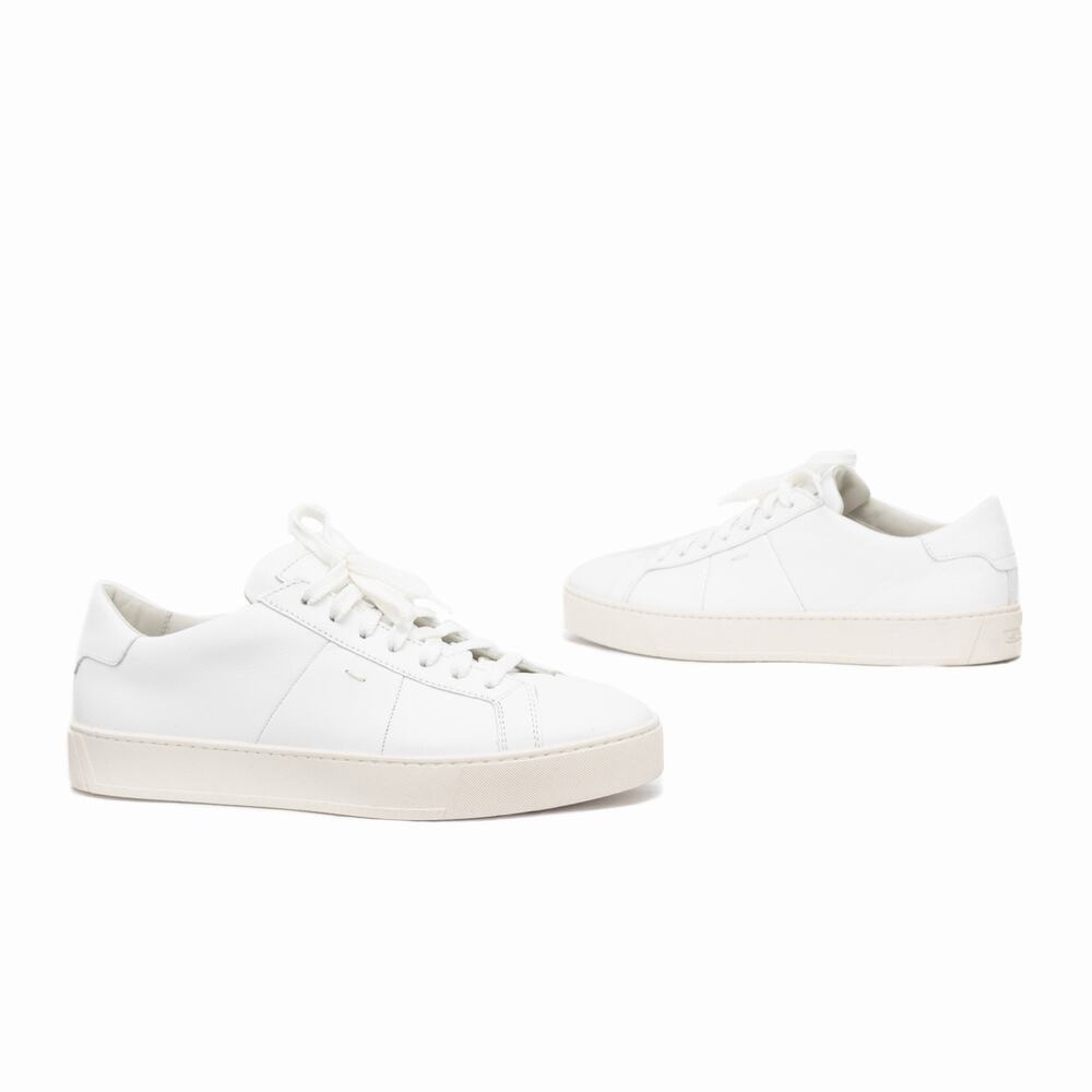 $750 SANTONI Men’s White Leather Low-Top Sneakers Shoes US 8.5 D EUR 41.5